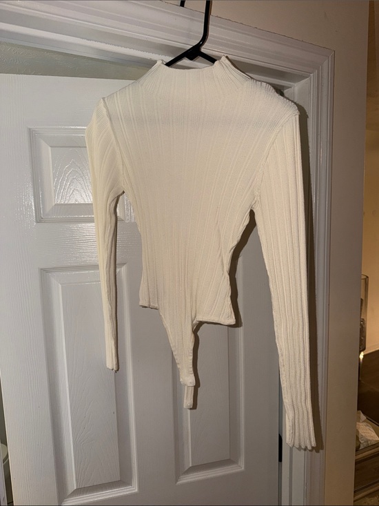 Windsor Tops - Windsor Ribbed Mock Neck Long Sleeve Bodysuit - Cream
